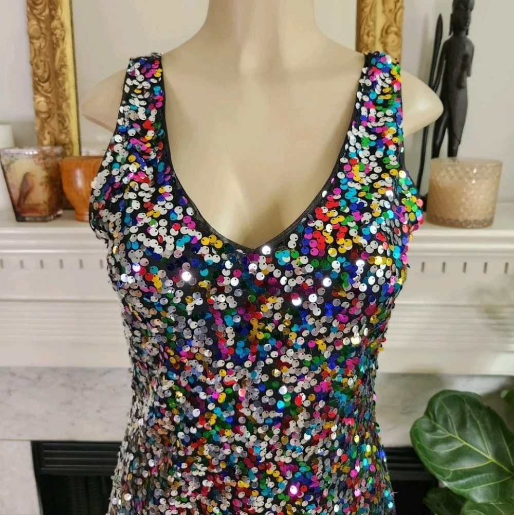 Lulus Silver Sequin Mini Dress Stretch Bodycon Party Indie Sleaze Size Medium - Picture 5 of 6